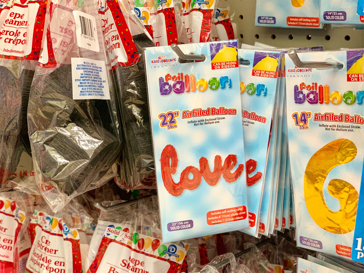 Foil Balloon Dollar Tree Love hanging in birthday section