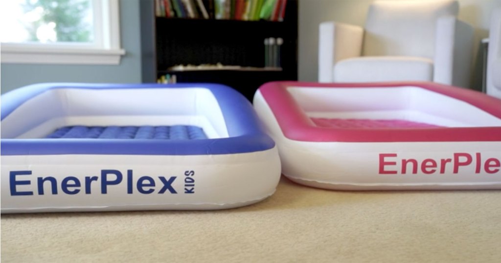 pink and blue toddler inflatable beds