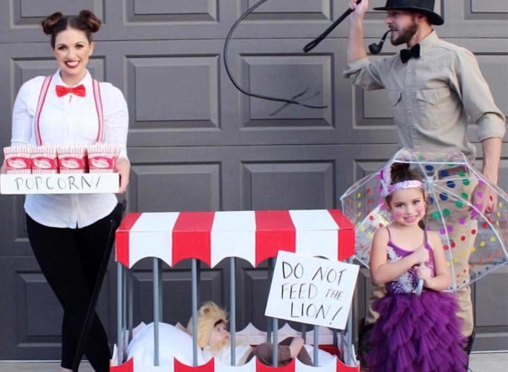 family dressed up in circus costumes