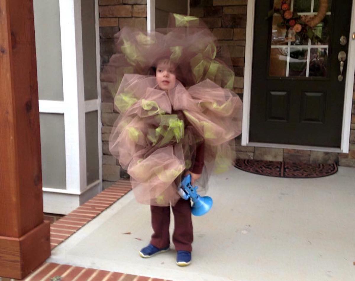 kid wearing fart costume which is one of the easy Halloween costume ideas for kids and adults