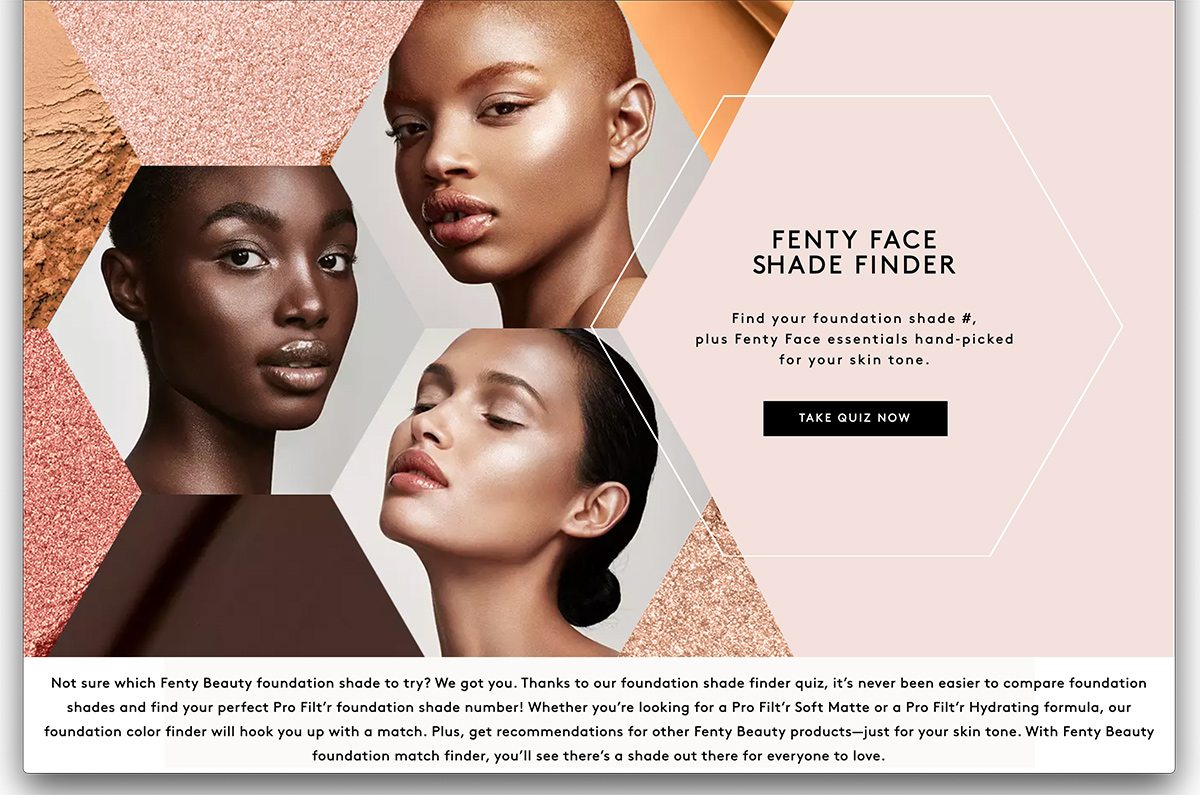 Fenty shade finder on Fenty Beauty website