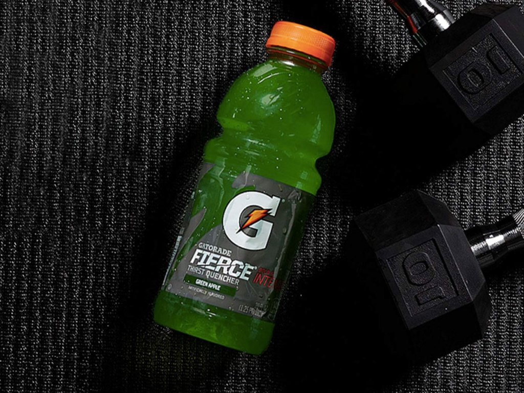 gatorade fierce green apple bottle in weight room