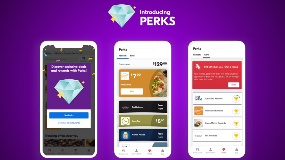 GrubHub promo code App showing Perks program