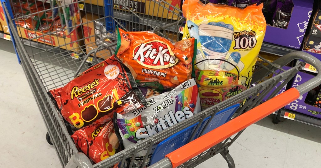 Halloween candy in a shopping cart