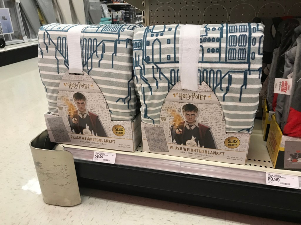 harry potter weighted blankets on store shelf