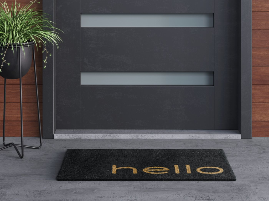 hello welcome mat on porch in front of door