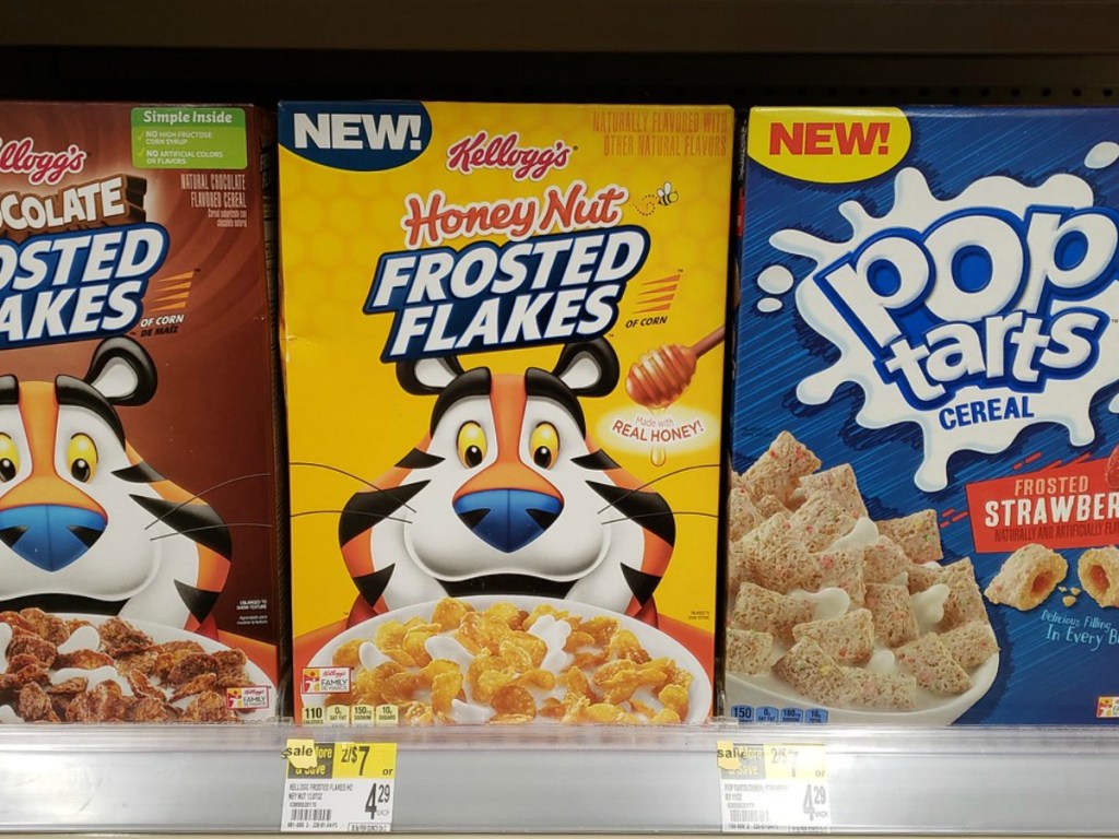 boxes of cereal on store shelf