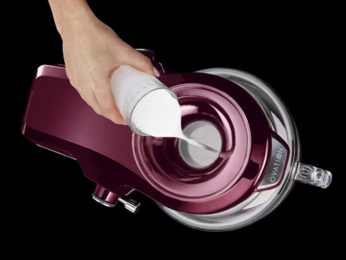 pouring milk into kenmore ovation mixer
