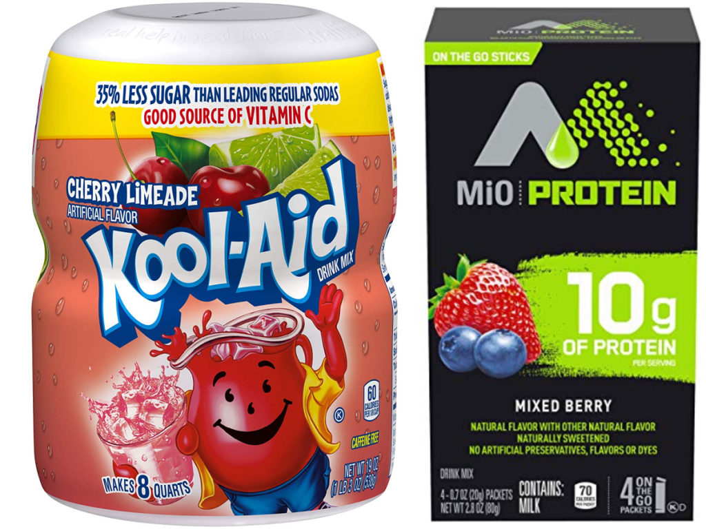kool-aid canister and mi0 Protein box