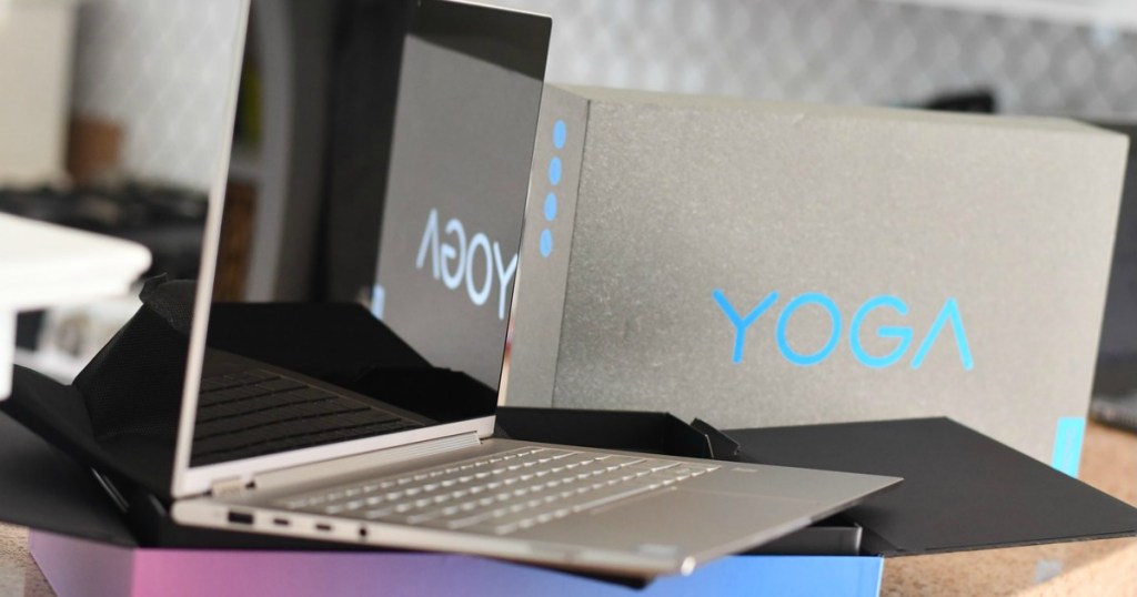 lenovo yoga laptop and box