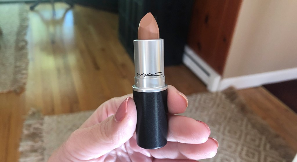 MAC Lipstick Shine in Fresh Brew, a nude lustre shade