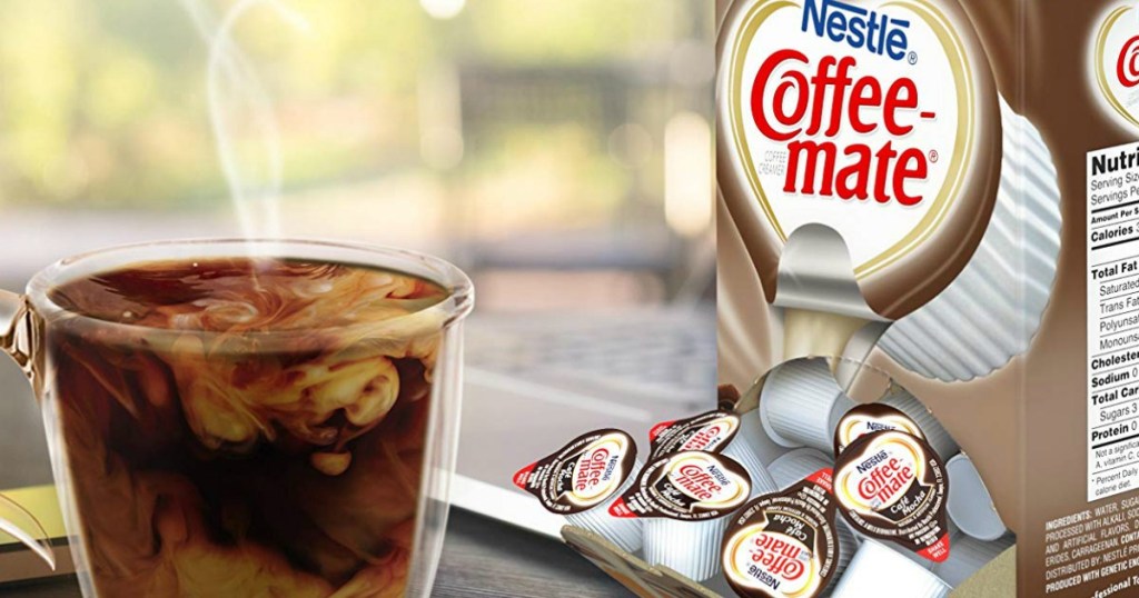 coffee-mate singles with cup of coffee