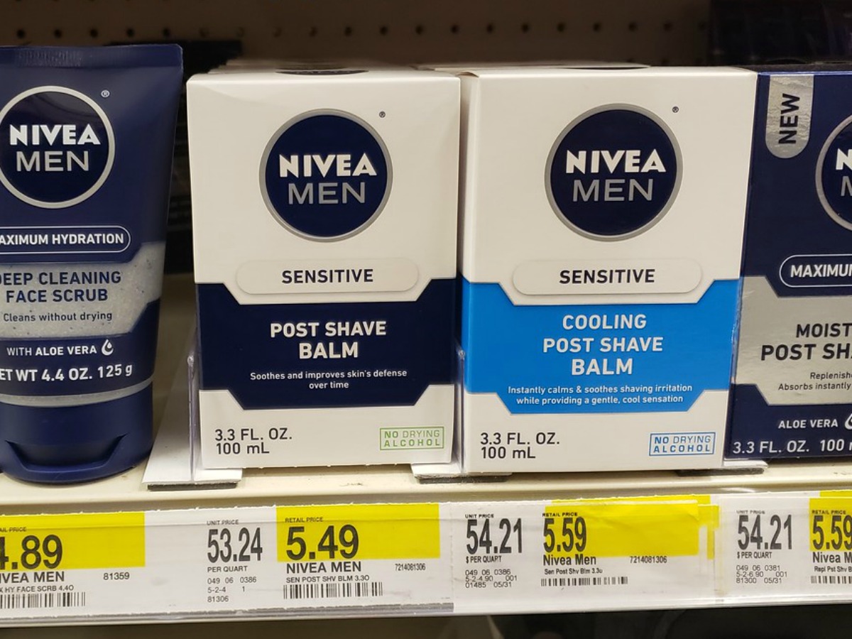 shelf in store with men's face products