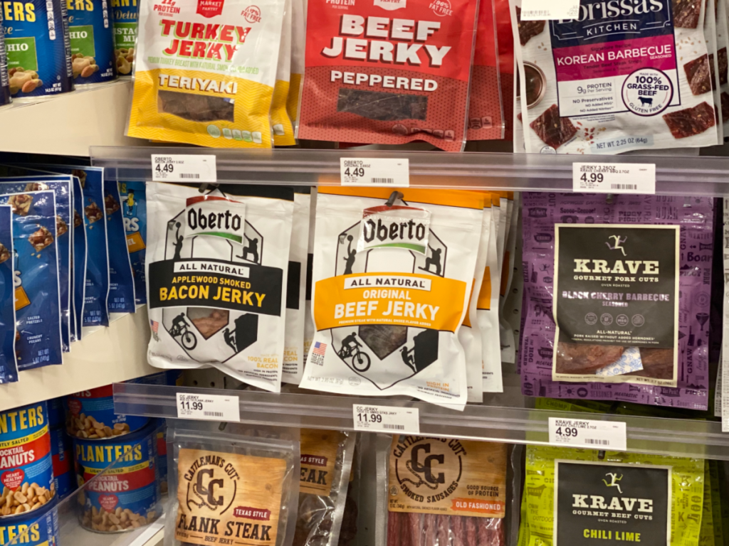 oberto beef jerky packages in store