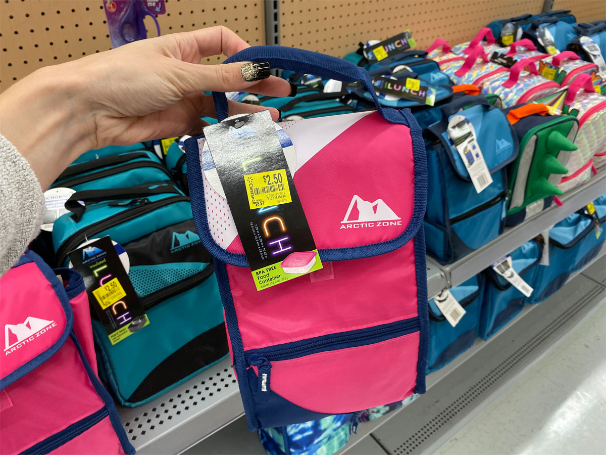 hand holding arctic zone pink lunch bag on clearance