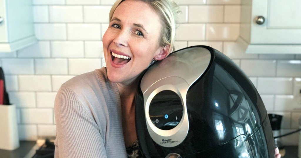 woman with power air fryer