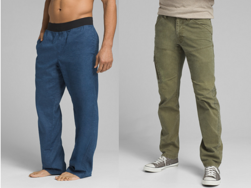man modeling blue and green pants