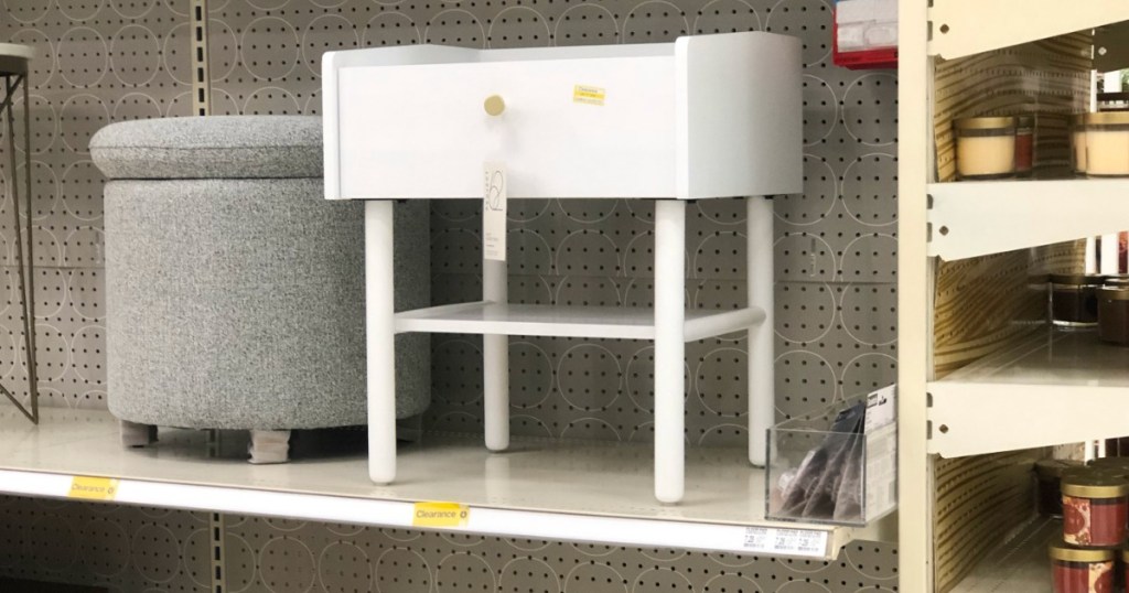 white side table on store shelf