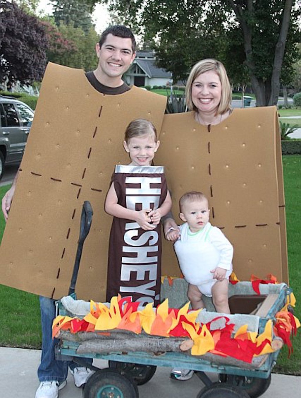 family wearing smores costumes 