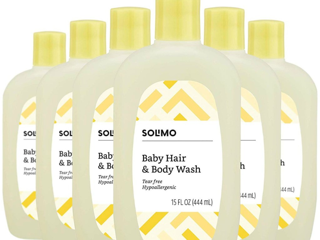six yellow bottles of baby wash