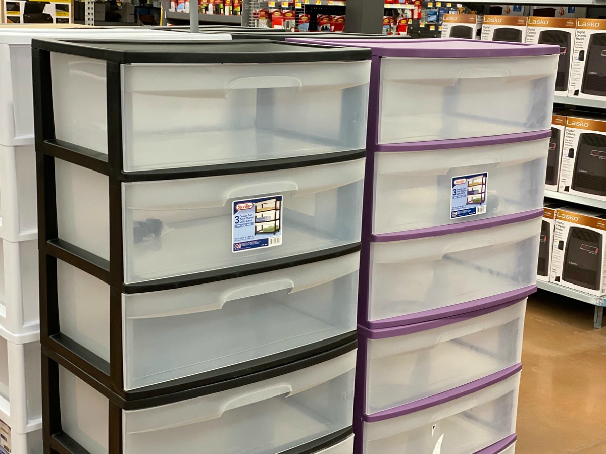 plastic drawers on display in store