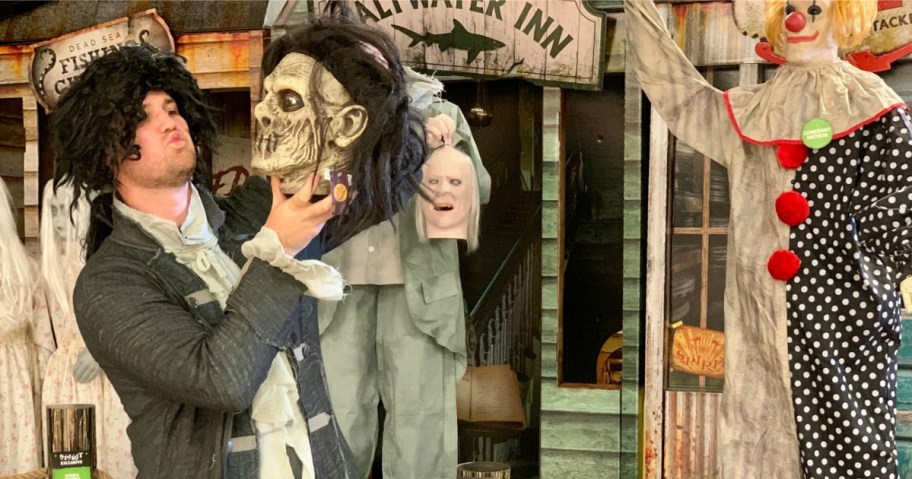 stetson wearing wig at Spirit Halloween store