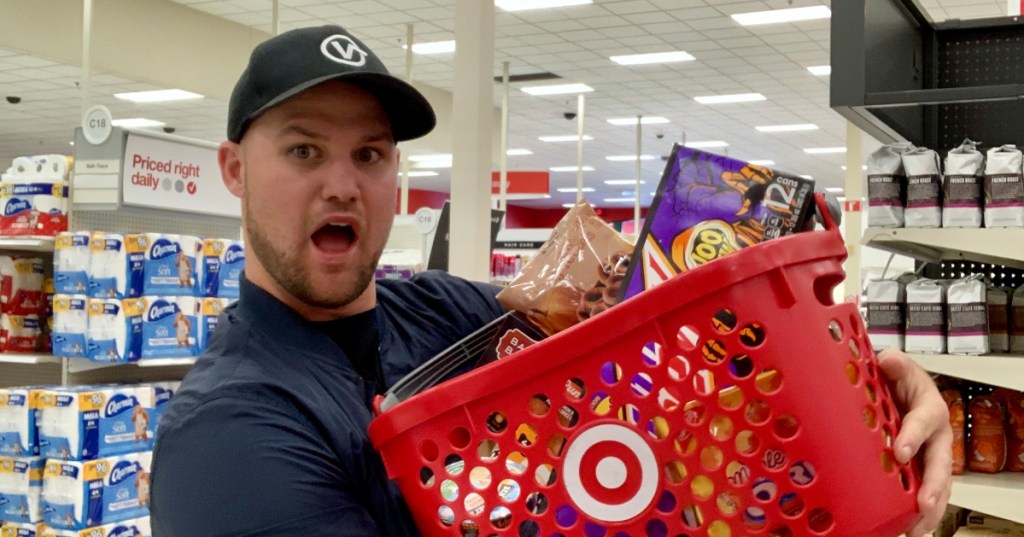 Stetson with a Target shopping basket