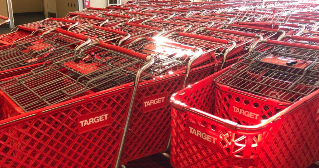 Target shopping carts lined up in store