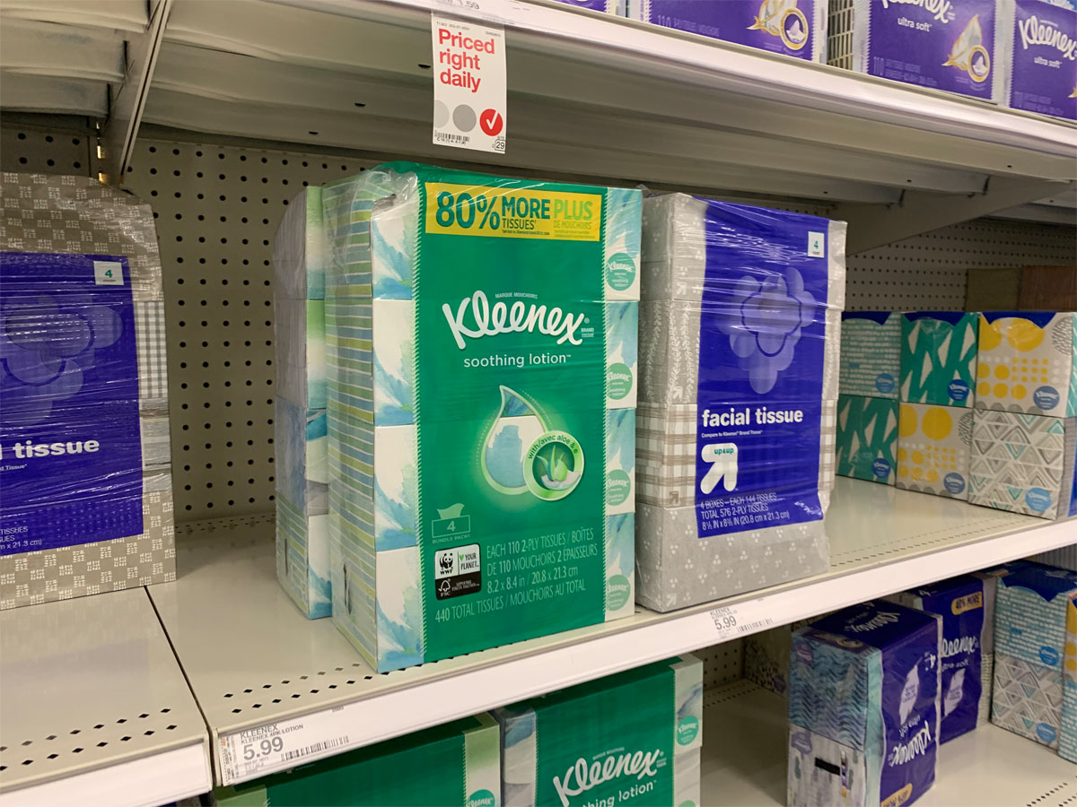 Kleenex multipacks on a Target store shelf