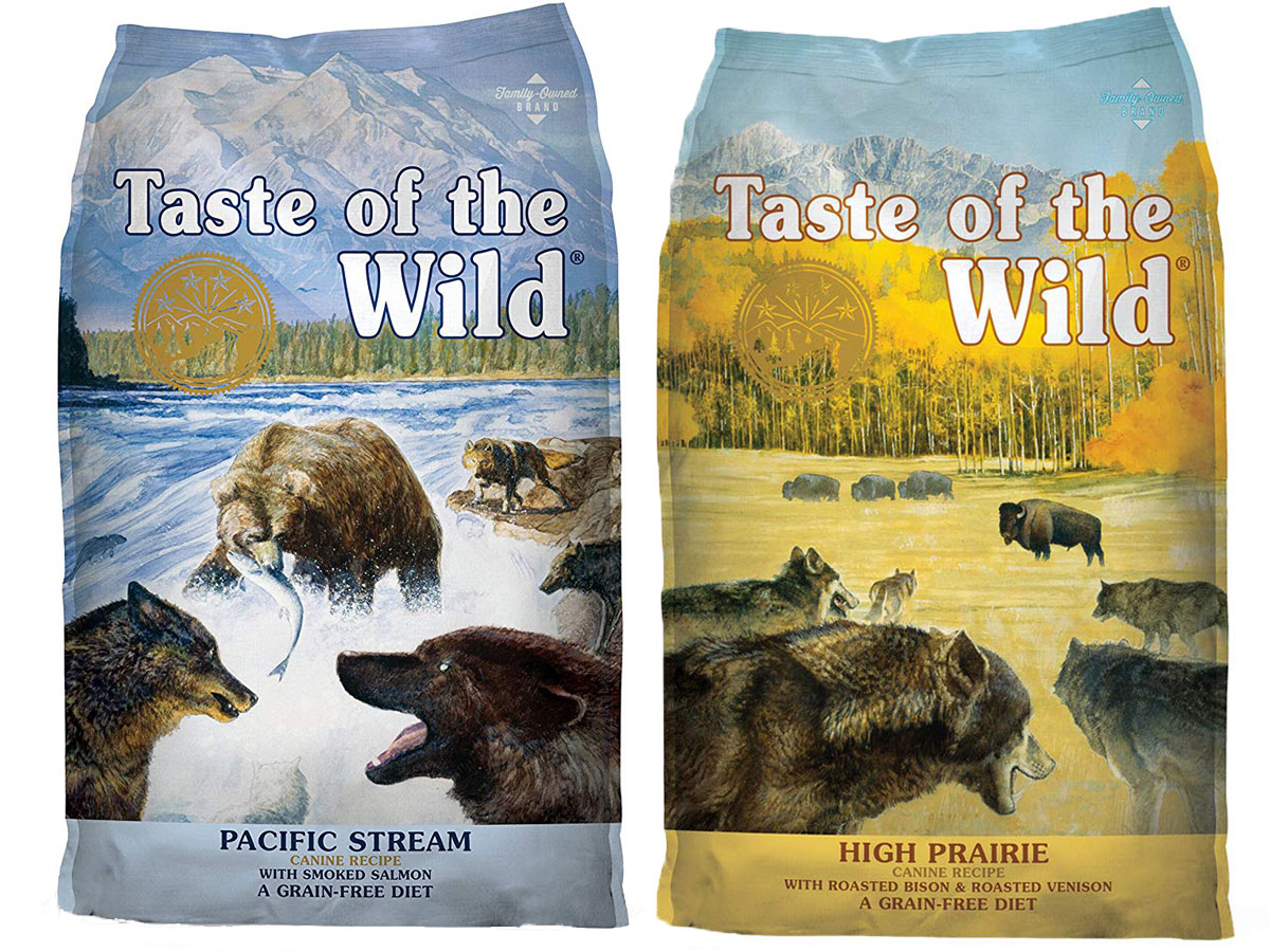 taste of the wild dog food in blue and yellow bags