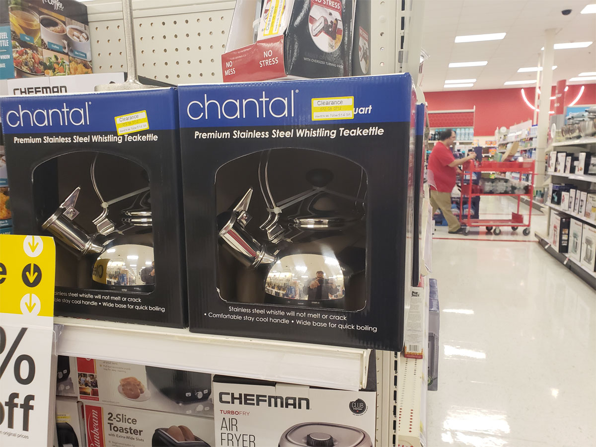 target chantal teakettle in aisle on shelf