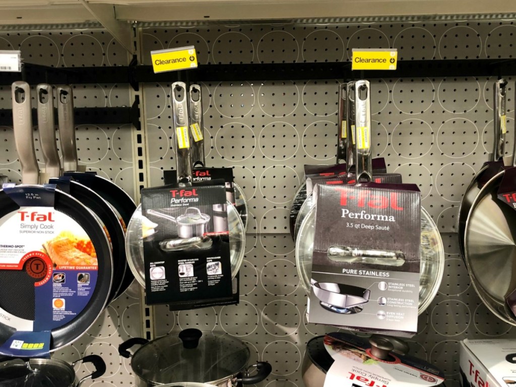 pans hanging on store shelf