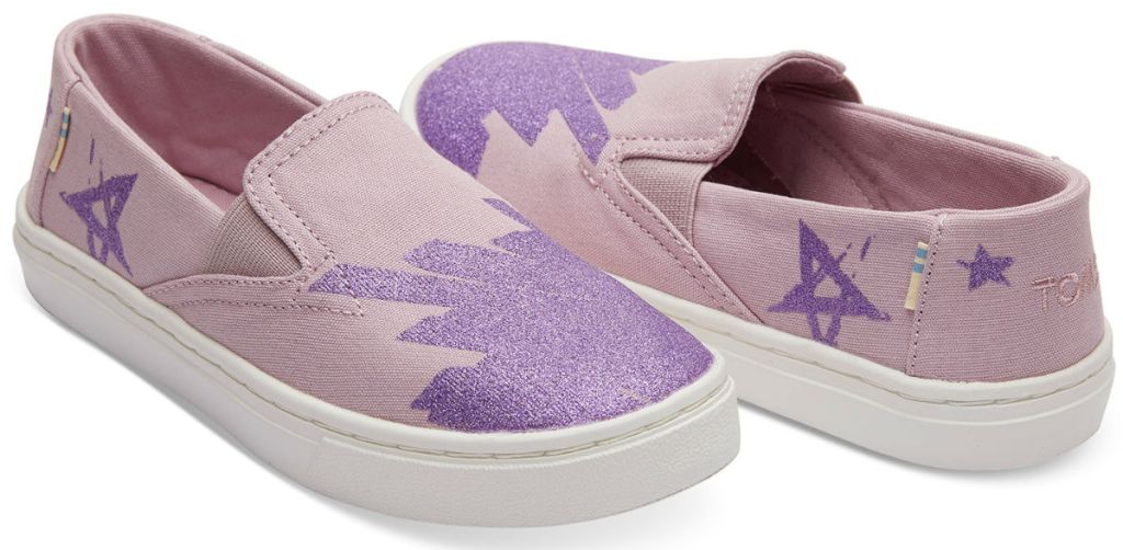 Toms Burnished Lilac Glitter Star Canvas Youth Luca Slip-Ons