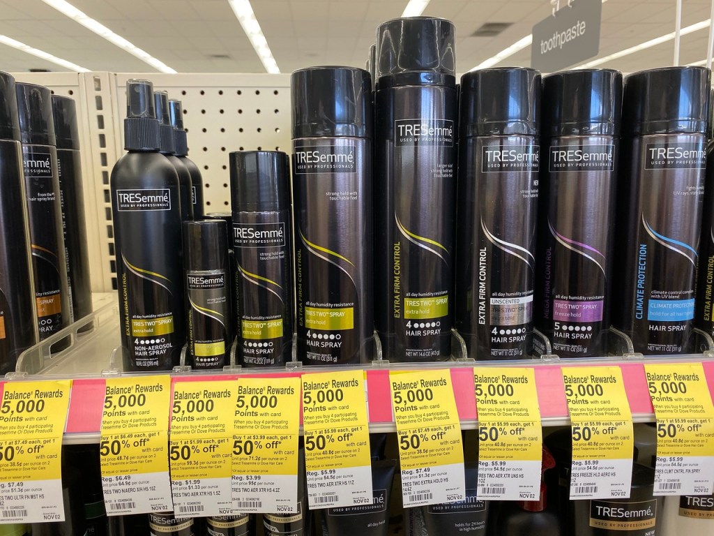 tresemme hair spray on Walgreens shelf