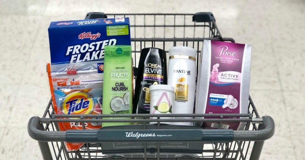 frosted flakes, garnier, l'oreal elvive, pantene, almay and poise pads at walgreens