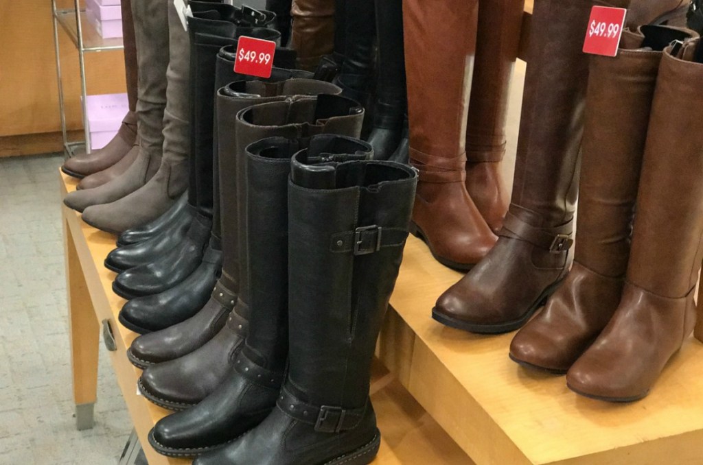 assorted women's boots on display in-store