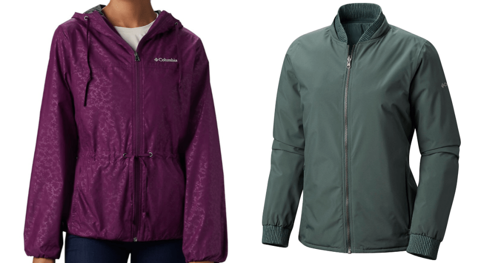 purple and blue/green jackets