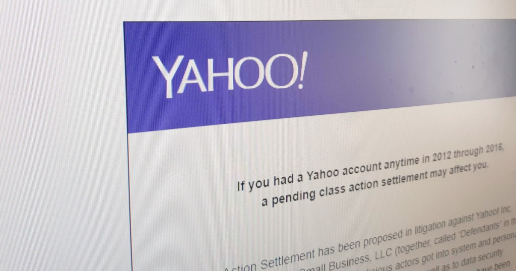 Yahoo mail on screen