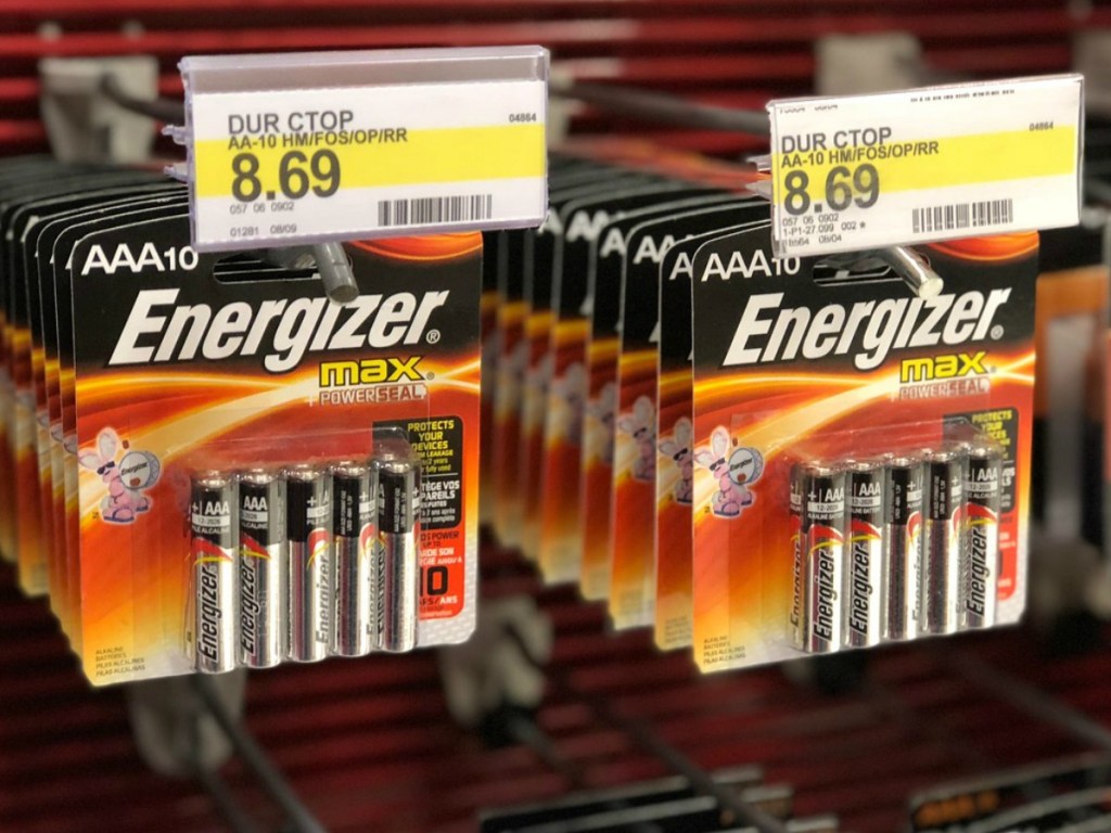 batteries in packaging on store display