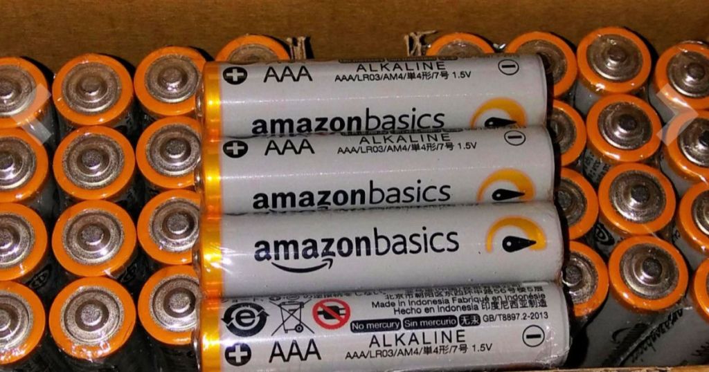 close up of AmazonBasics Batteries