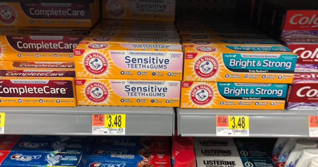 arm and hammer toothpaste on shelf at walmart