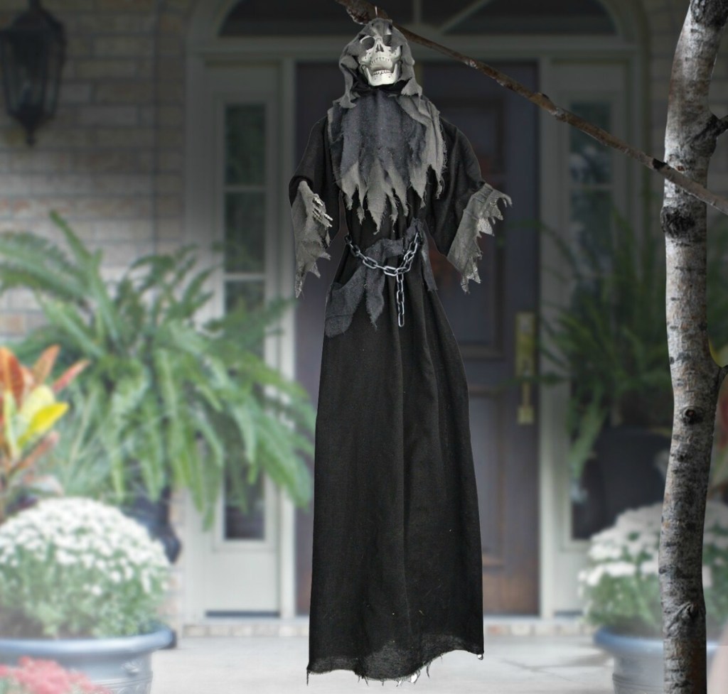 Ashland 6-Foot Robed Reaper in front of house