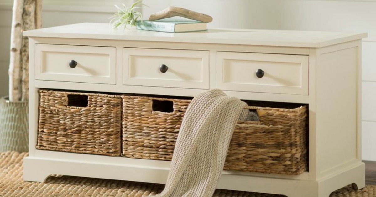 Wood Storage Bench W Baskets Only 135 99 Shipped Regularly 230 Hip2save