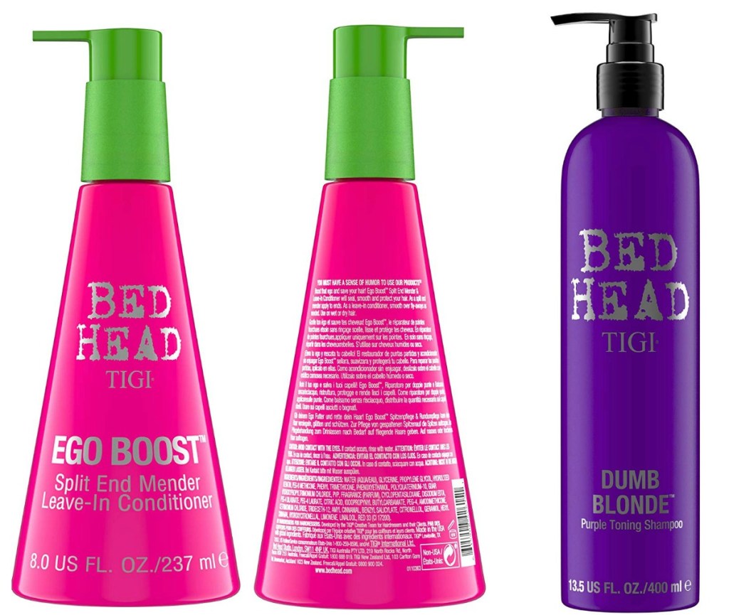Bed Head Hair Products in pink and purple bottle