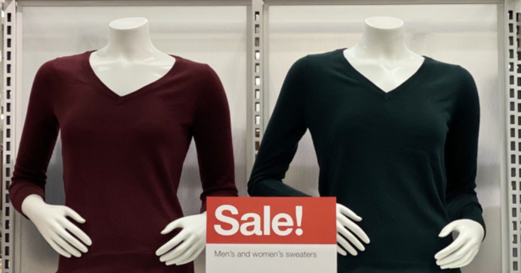 Women's v-neck sweaters on Target display