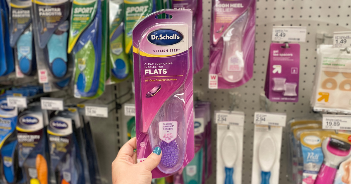 hand holding Dr. Scholl's inserts at Target