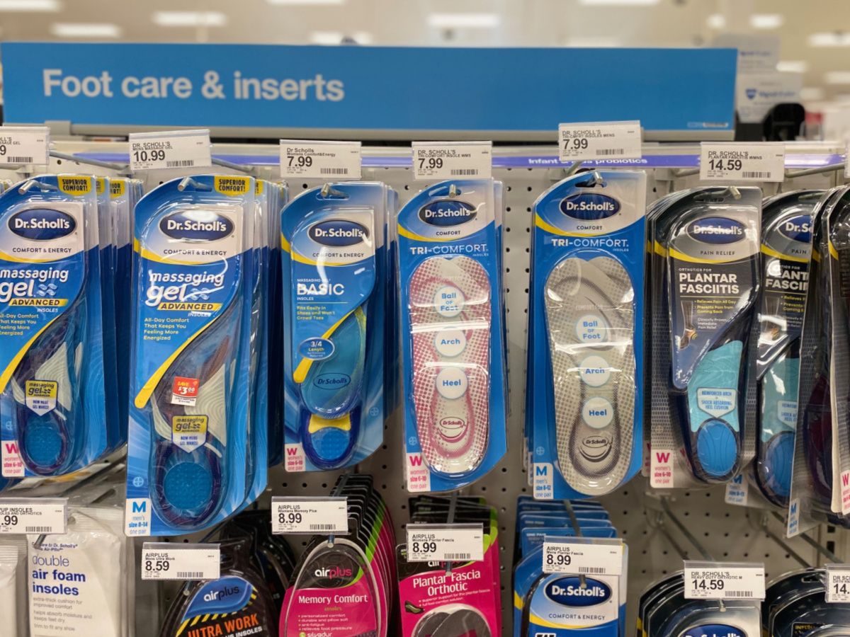 Dr. Scholl's inserts on store wall at Target