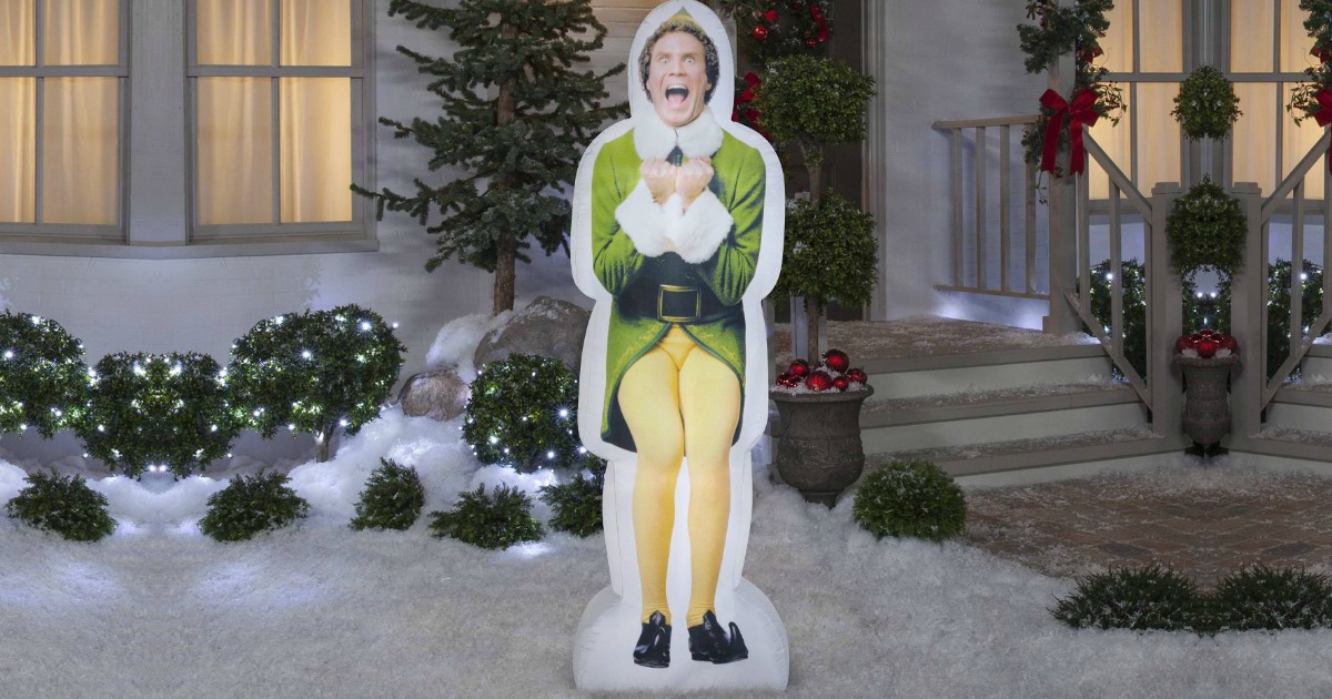 Life-Size Buddy the Elf Inflatable outside in yard