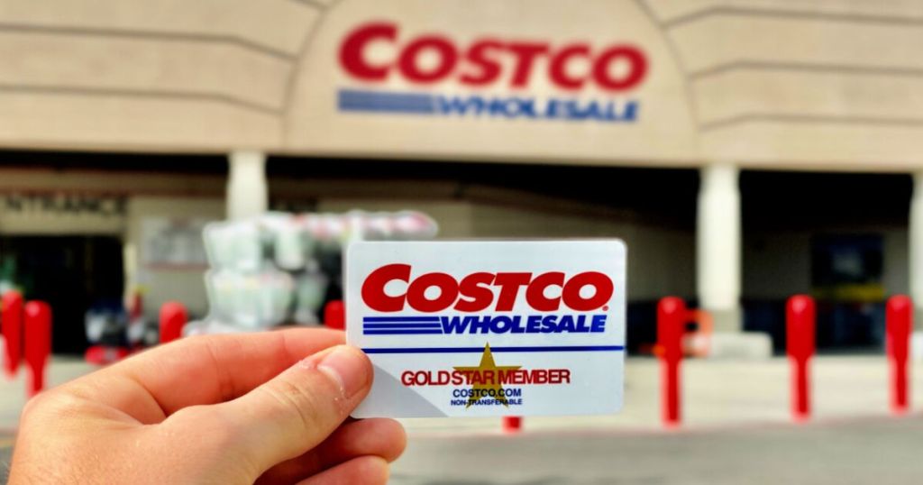 Costco Membership Card in front of Costco