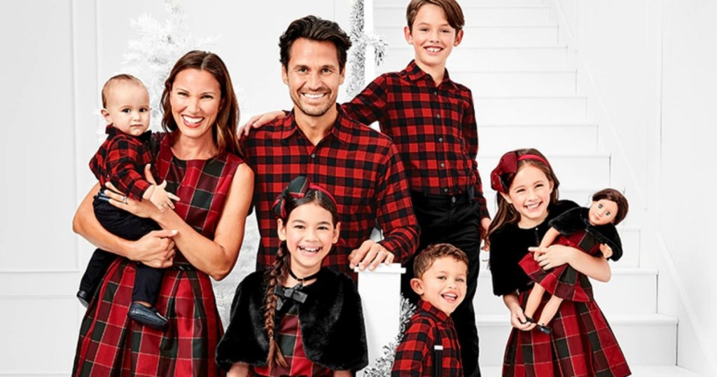 Family wearing matching holiday clothes
